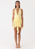 Guide You Halter Neck Mini Dress - Yellow