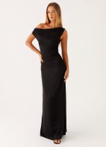 Heart Of Glass Satin Maxi Dress - Black