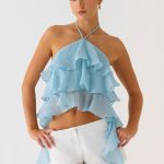 Inna Frill Halter Top - Aqua