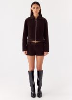 Jeremy Faux Suede Shorts - Chocolate - 图片 4