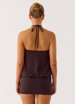 Jisoo Halter Mini Dress - Cool Chocolate - 图片 3