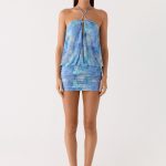Jisoo Halter Mini Dress - Aqua Paisley