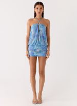 Jisoo Halter Mini Dress - Aqua Paisley