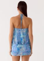 Jisoo Halter Mini Dress - Aqua Paisley - 图片 3