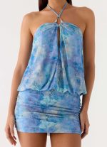 Jisoo Halter Mini Dress - Aqua Paisley - 图片 5
