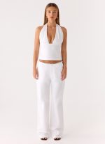 Josephina Linen Halter Top - White - 图片 4