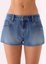 Kayda Low Rise Denim Shorts - Blue Wash - 图片 6