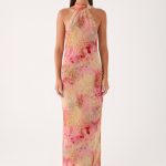 Keena Chiffon Scarf Maxi Dress - Botanic Cheetah