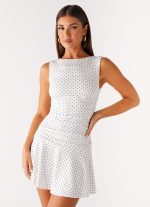 Kelda Mini Dress - White Polka Dot - 图片 5