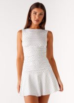 Kelda Mini Dress - White Polka Dot