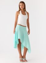 Kia Low Rise Asymmetrical Midi Skirt - Aqua - 图片 6