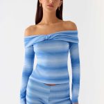 La Luna Bardot Knit Top - Cerulean