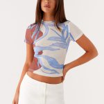 Late Night Mesh Baby Tee - Bloom Wave Print