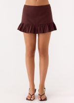 Lucie Mae Linen Mini Skirt - Chocolate Drizzle