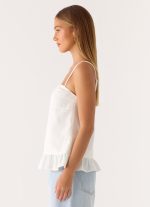 Lucie Mae Linen Top - White - 图片 2
