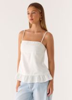 Lucie Mae Linen Top - White - 图片 5