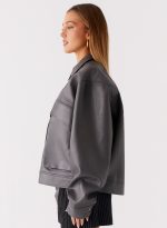 Lula Faux Leather Bomber Jacket - Charcoal - 图片 3