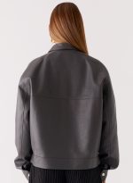 Lula Faux Leather Bomber Jacket - Charcoal - 图片 4