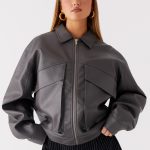 Lula Faux Leather Bomber Jacket - Charcoal