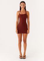 Magda Ribbed Mini Dress - Brown - 图片 2
