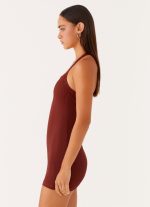 Magda Ribbed Mini Dress - Brown - 图片 3