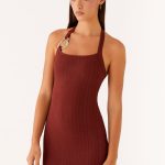 Magda Ribbed Mini Dress - Brown