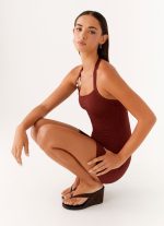 Magda Ribbed Mini Dress - Brown - 图片 6