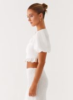 Megan Balloon Sleeve Top - White - 图片 3