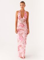 Micca Halter Maxi Dress - Pink Floral Print - 图片 2