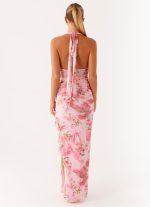 Micca Halter Maxi Dress - Pink Floral Print - 图片 4