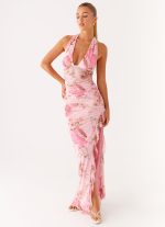 Micca Halter Maxi Dress - Pink Floral Print