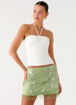 Midnight Tide Tie Side Mini Skirt - Green - 图片 2