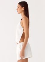 Millo Linen Tie Halter Top - Ivory - 图片 2
