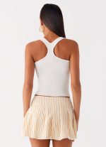Oliviana Pleated Mini Skort - Taupe Stripe - 图片 4
