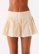 Oliviana Pleated Mini Skort - Taupe Stripe - 图片 5