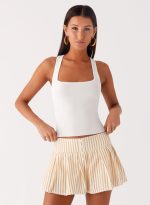 Oliviana Pleated Mini Skort - Taupe Stripe - 图片 6