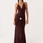 Miyah Halter Hardware Maxi Dress - Chocolate