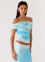 Moka Off Shoulder Top - Blooming Blue - 图片 5