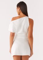 Moonlight Oasis Asymmetrical Cotton Mini Dress - Off White - 图片 4