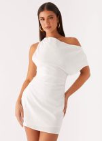 Moonlight Oasis Asymmetrical Cotton Mini Dress - Off White - 图片 5