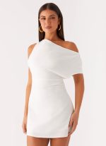 Moonlight Oasis Asymmetrical Cotton Mini Dress - Off White