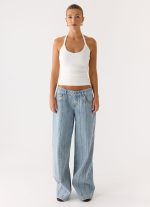 Naturi Ribbed Halter Top - White - 图片 3