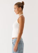 Naturi Ribbed Halter Top - White - 图片 2