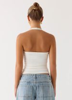 Naturi Ribbed Halter Top - White - 图片 4