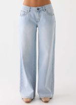 Neo Low Rise Wide Leg Denim Jeans - Light Blue Wash - 图片 4
