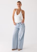 Neo Low Rise Wide Leg Denim Jeans - Light Blue Wash - 图片 5