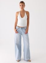 Neo Low Rise Wide Leg Denim Jeans - Light Blue Wash - 图片 6