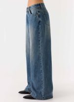 Neo Low Rise Wide Leg Denim Jeans - Vintage Blue Bleach Wash - 图片 3