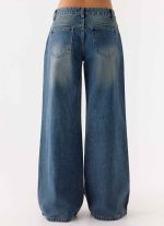 Neo Low Rise Wide Leg Denim Jeans - Vintage Blue Bleach Wash - 图片 4