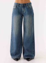 Neo Low Rise Wide Leg Denim Jeans - Vintage Blue Bleach Wash